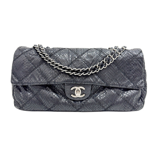 Ultimate Stitch Flap 2011 Black Python Embossed Leather Shoulder Bag