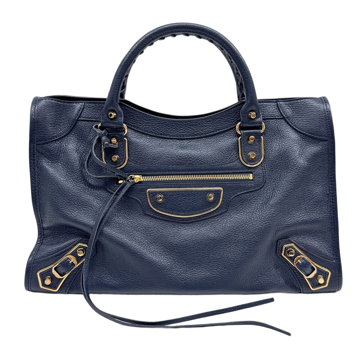 The City Metallic Edge Navy Blue Leather Two Way Bag