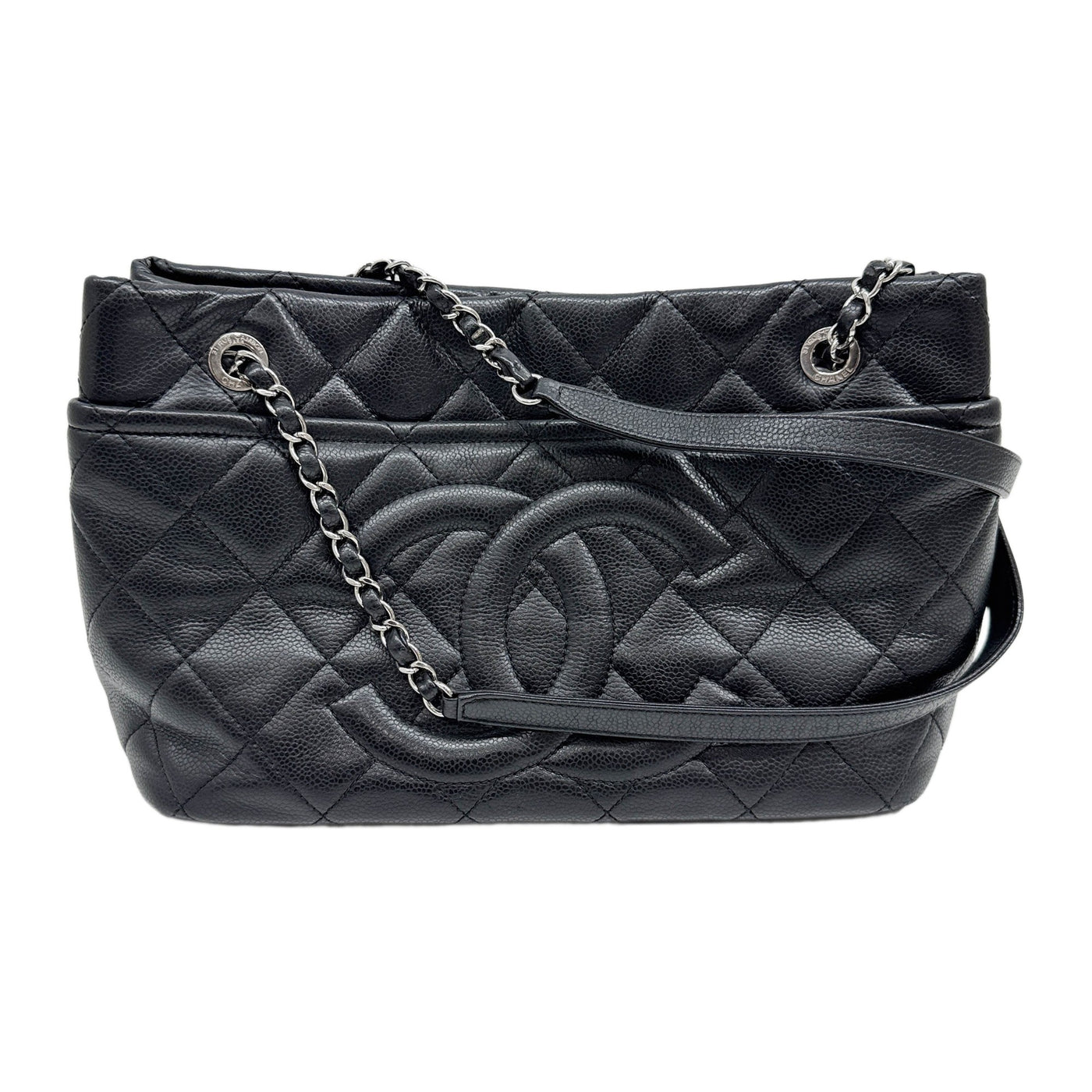 Timeless CC Soft Shopping 2012-2013 Matelasse Black Leather Tote Bag
