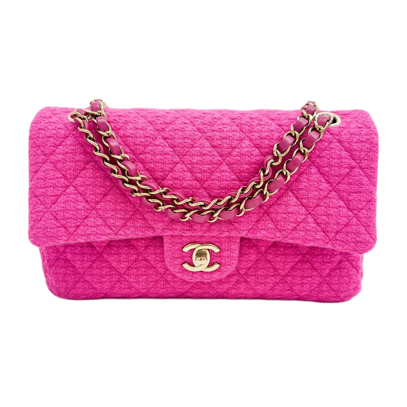 Classic Double Flap 2021-2026 Fuchsia Pink Tweed Shoulder Bag