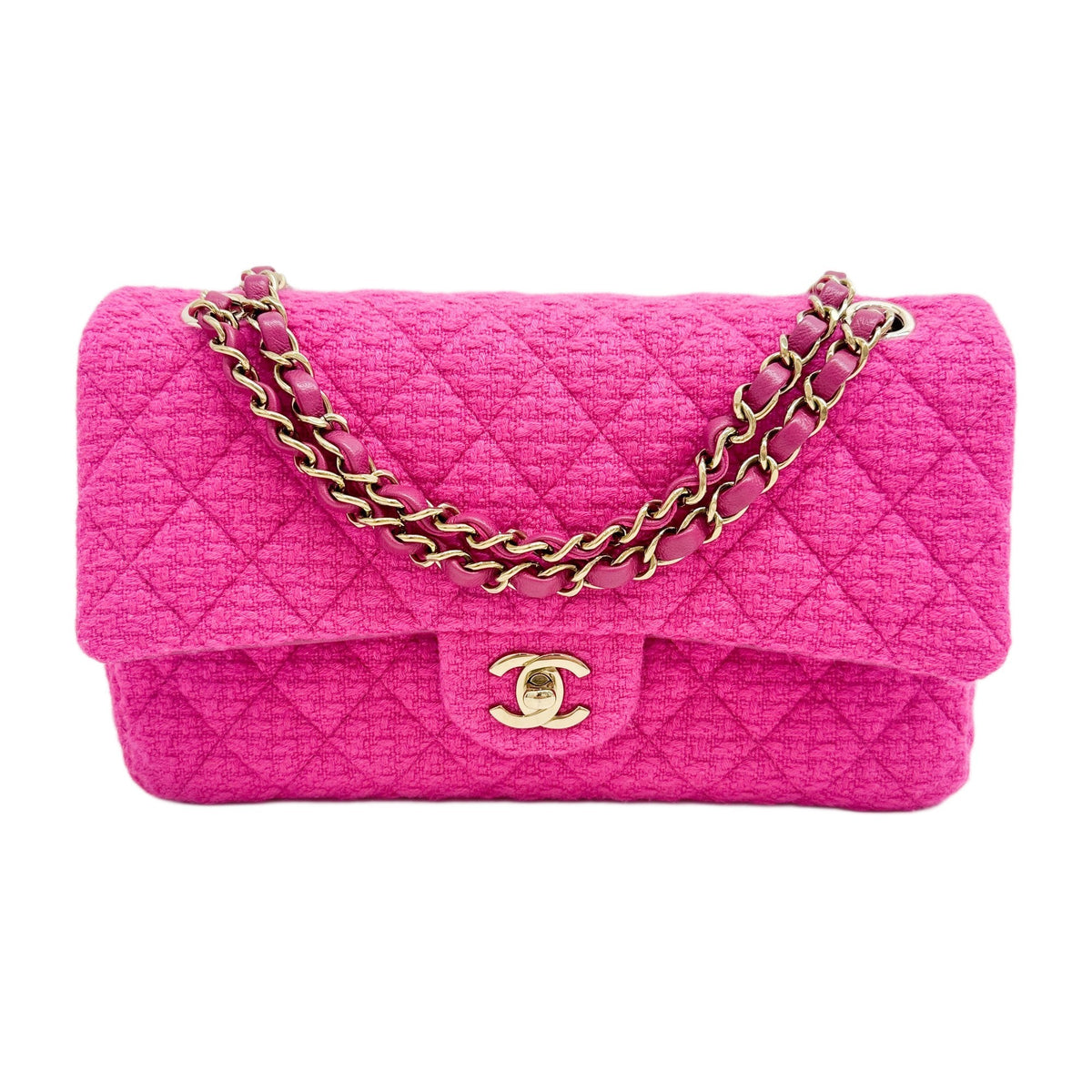 Classic Double Flap 2021-2026 Fuchsia Pink Tweed Shoulder Bag