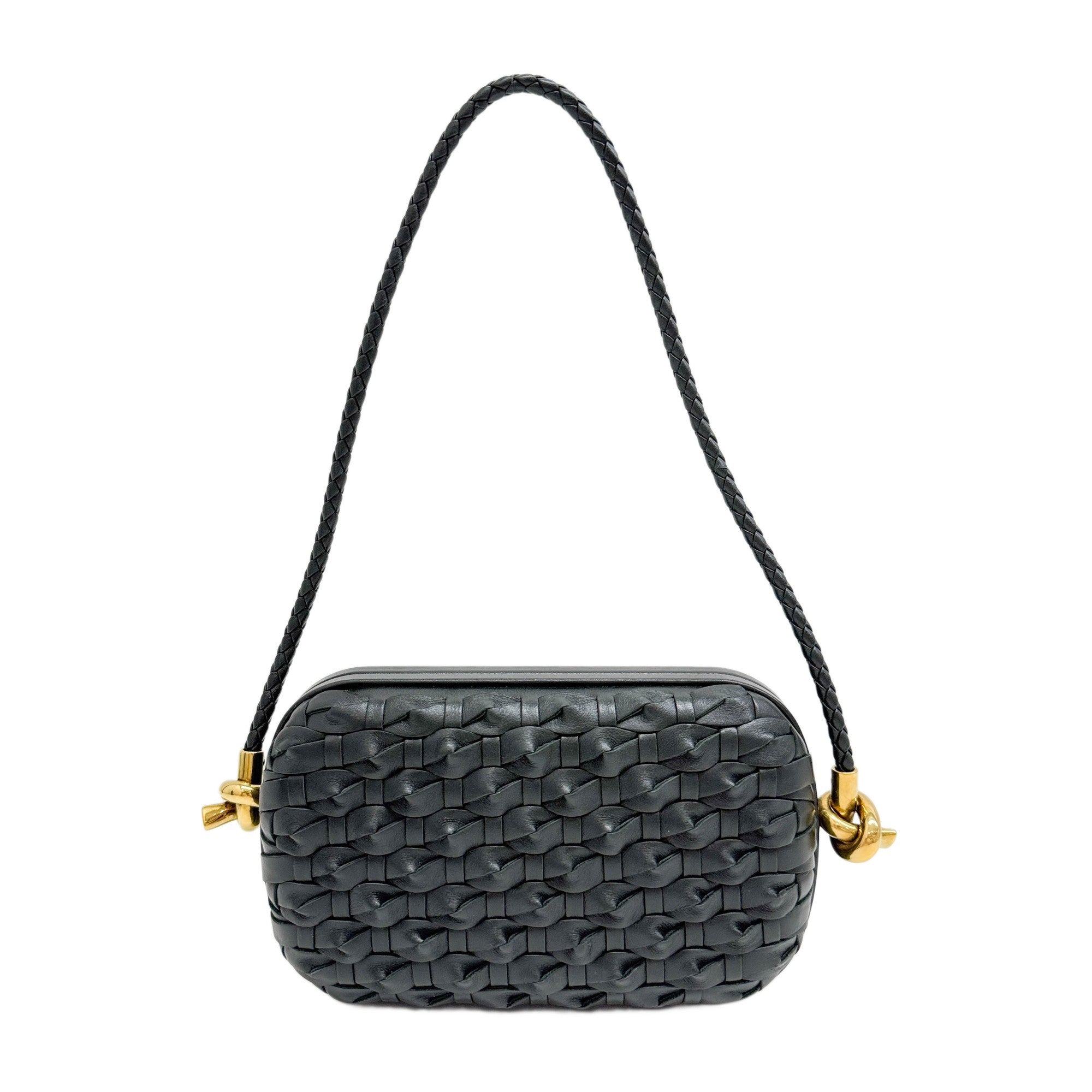 Knot on Strap Black Green Leather Shoulder Bag
