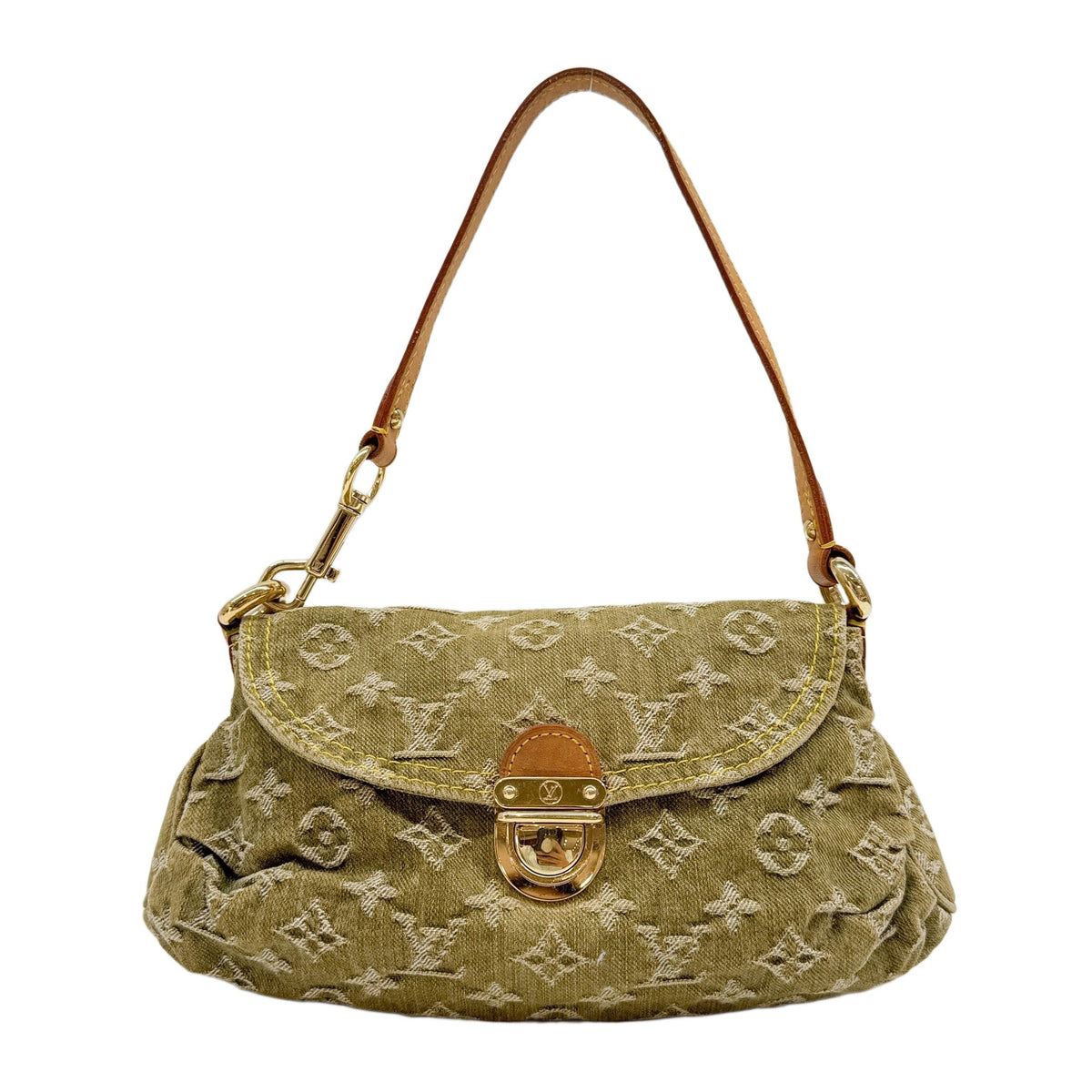 Mini Pleaty Monogram Green Denim Hand Bag