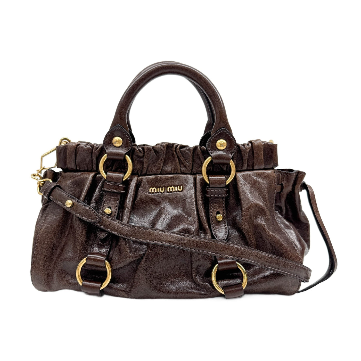 Mini Vitello Brown Leather Two Way Bag