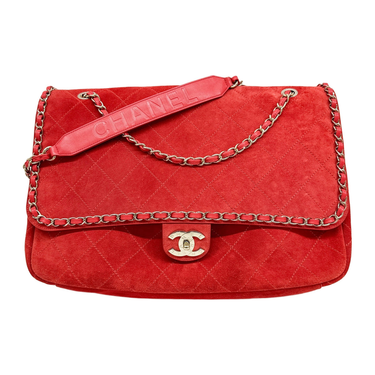 Chanel x Pharrell Williams XXL Classic Flap 2019 Matelasse Orange Suede Shoulder Bag