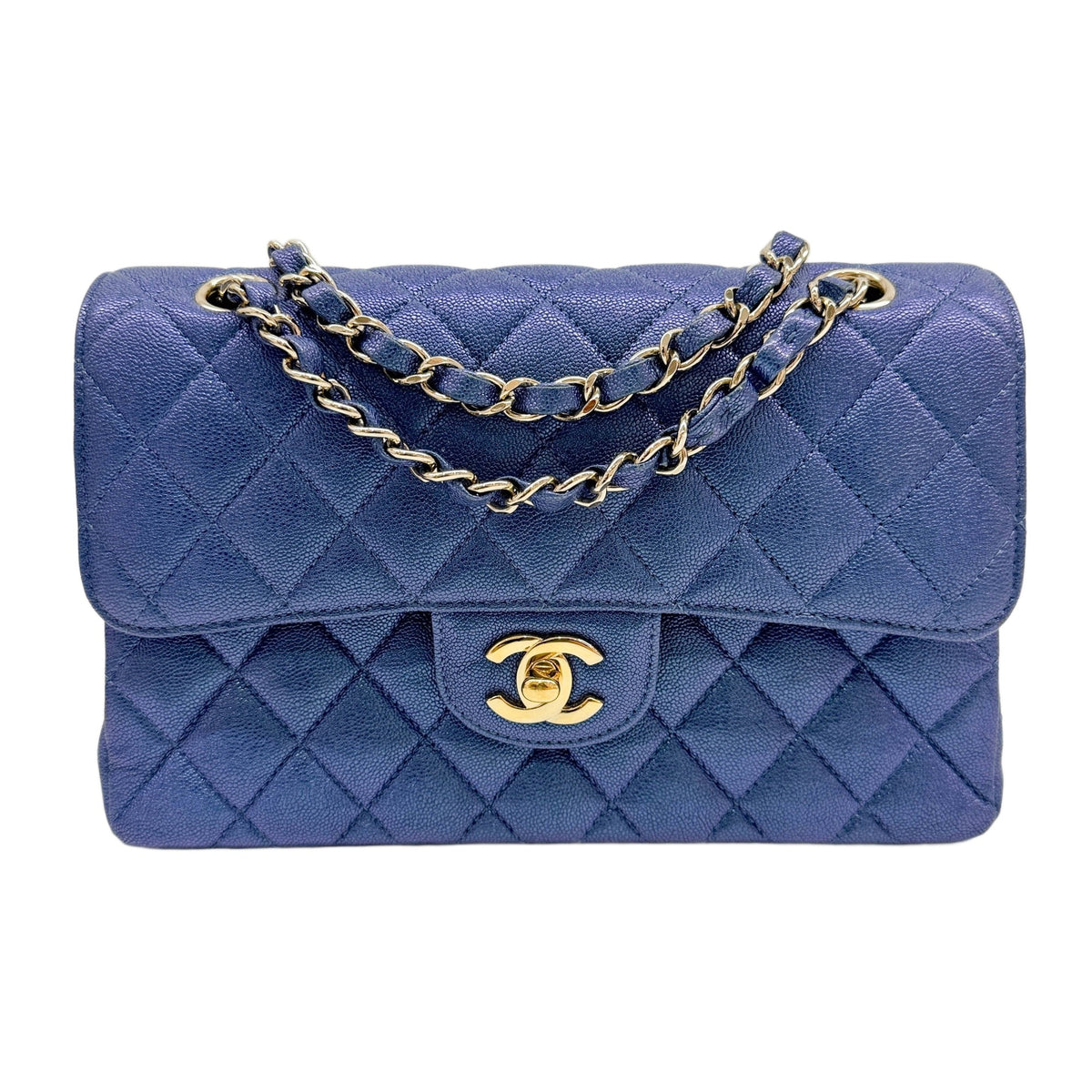 Classic Flap 2019 Matelasse Metallic Blue Leather Shoulder Bag
