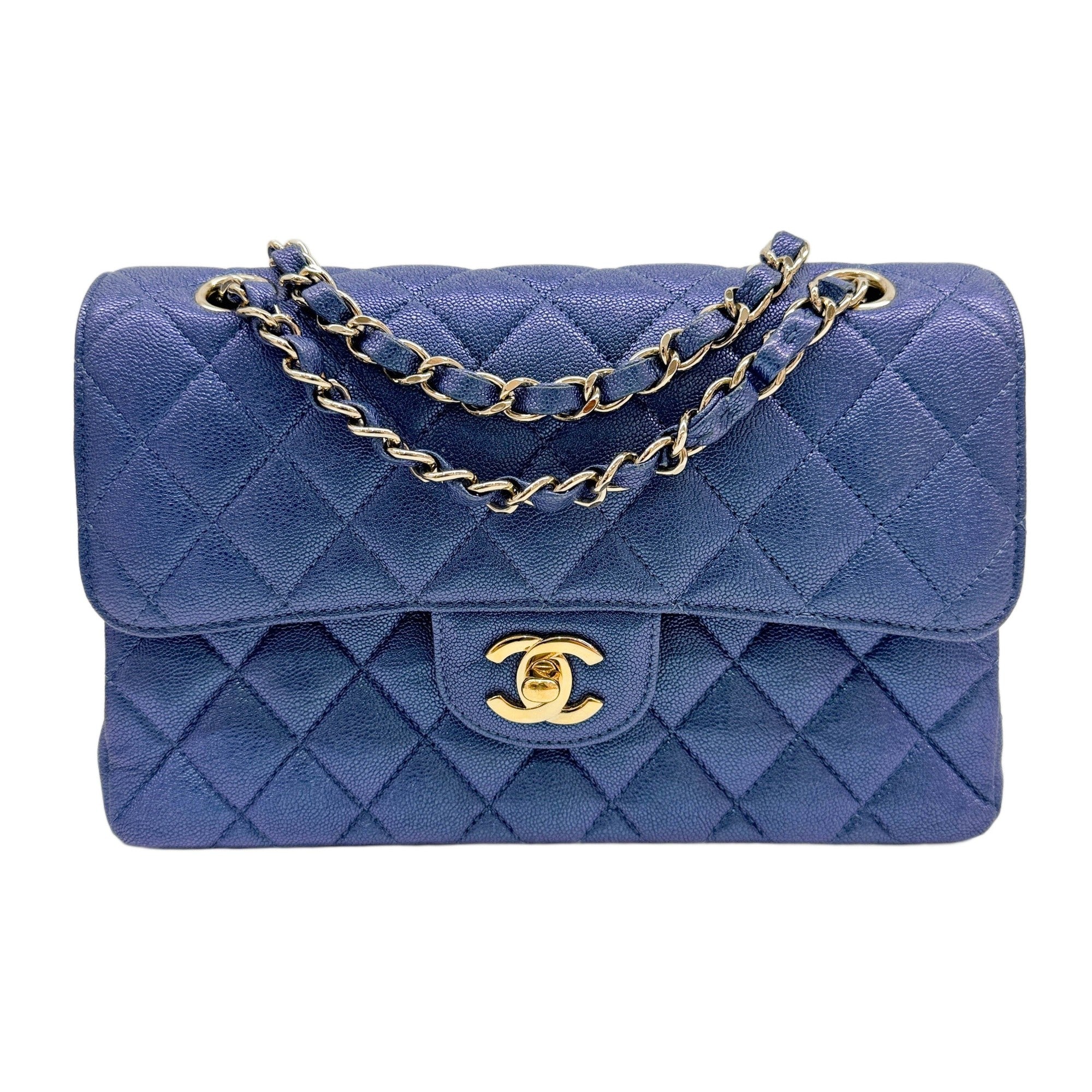 Classic Flap 2019 Matelasse Metallic Blue Leather Shoulder Bag