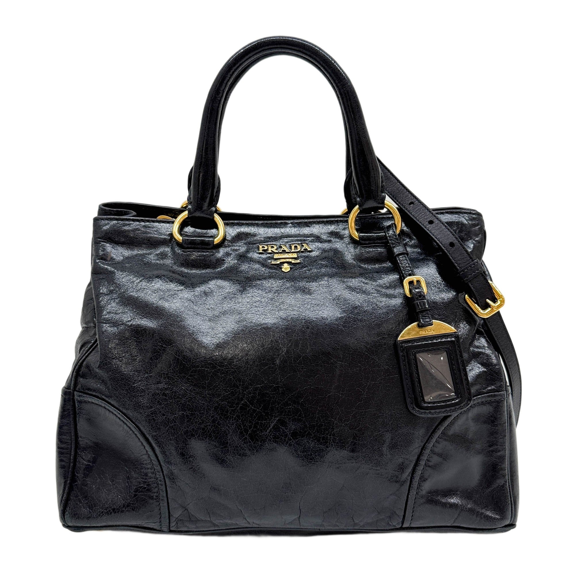 Vitello Shine Black Leather Two Way Bag