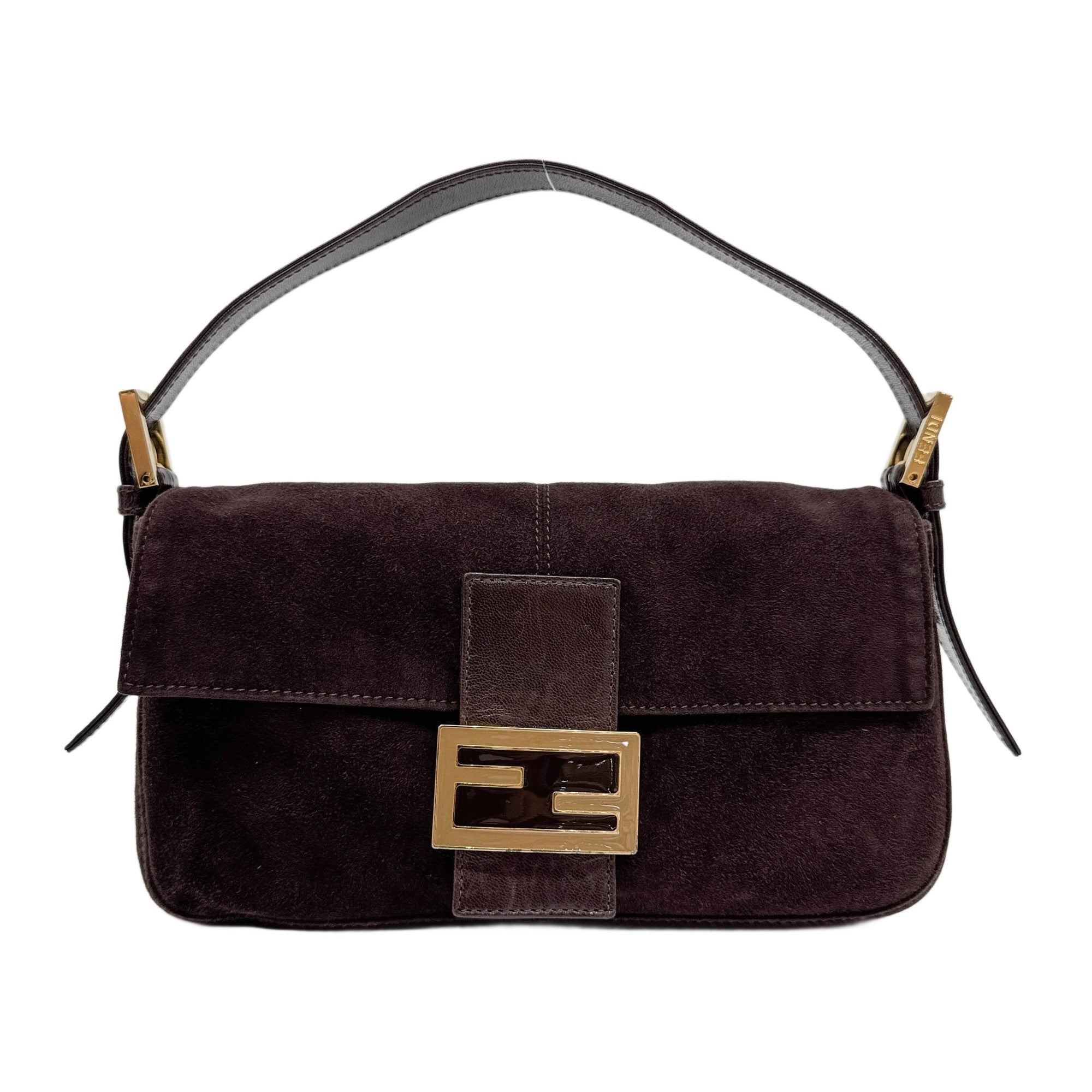 Baguette Brown Suede Shoulder Bag