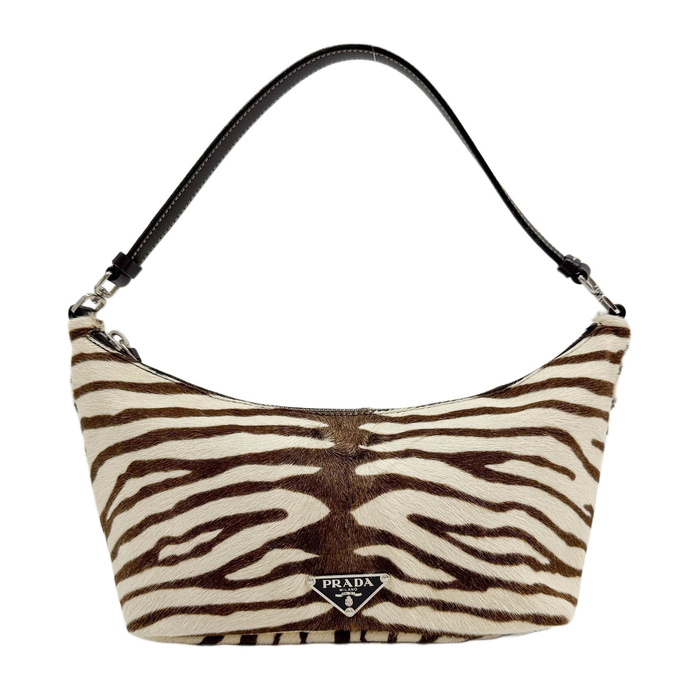 Brown Zebra Print Pony Hair Shoulder Bag