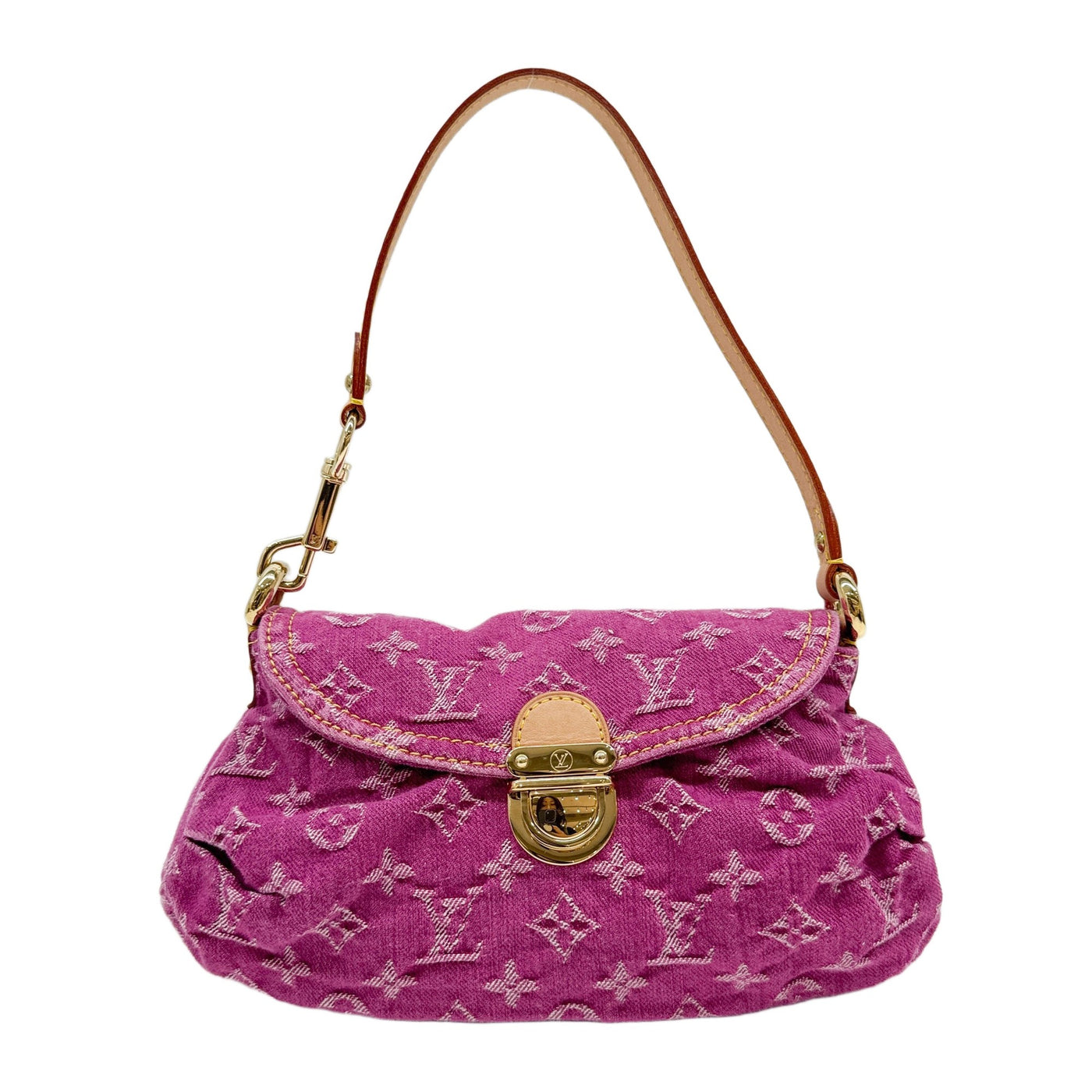 Neo Pleaty Pink Monogram Denim Shoulder Bag