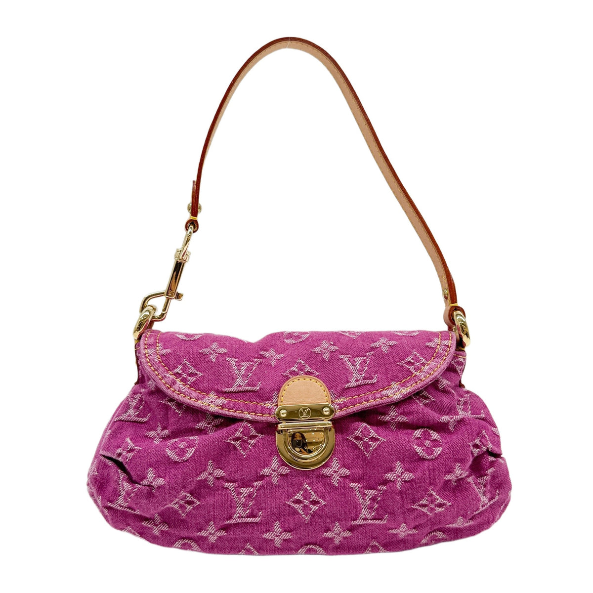 Neo Pleaty Pink Monogram Denim Shoulder Bag
