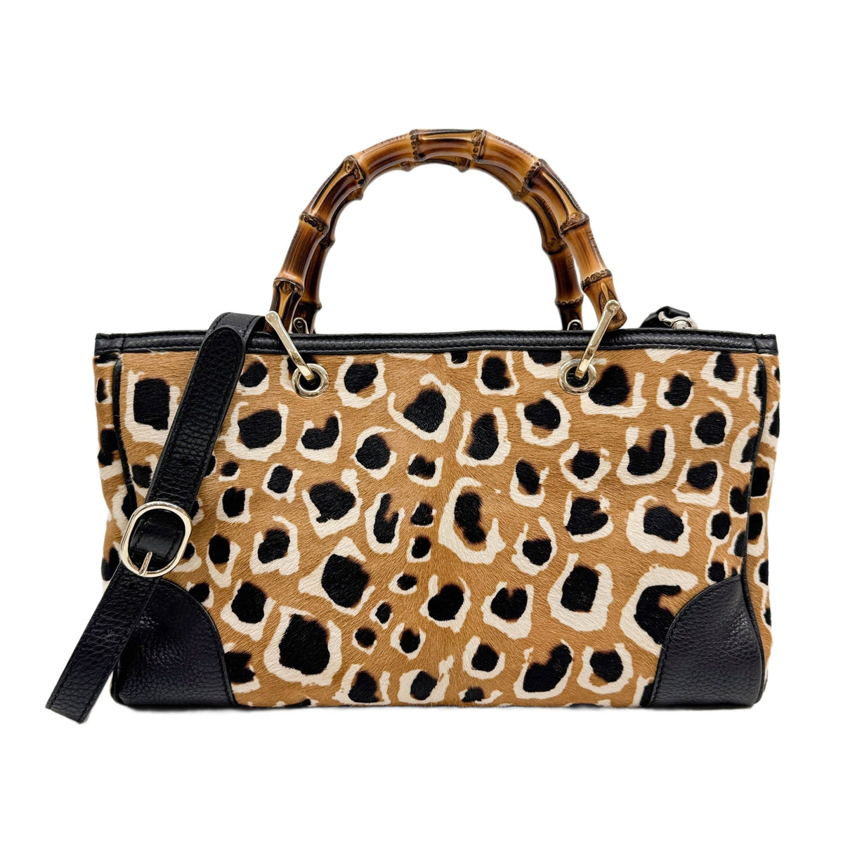 Bamboo Shopper Brown Leopard Print Pony Hair Two Way Bag
