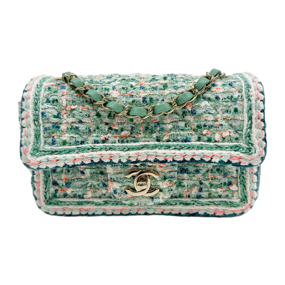 Rectangular Mini Classic Flap 2019 Matelasse Mint Green Tweed Shoulder Bag