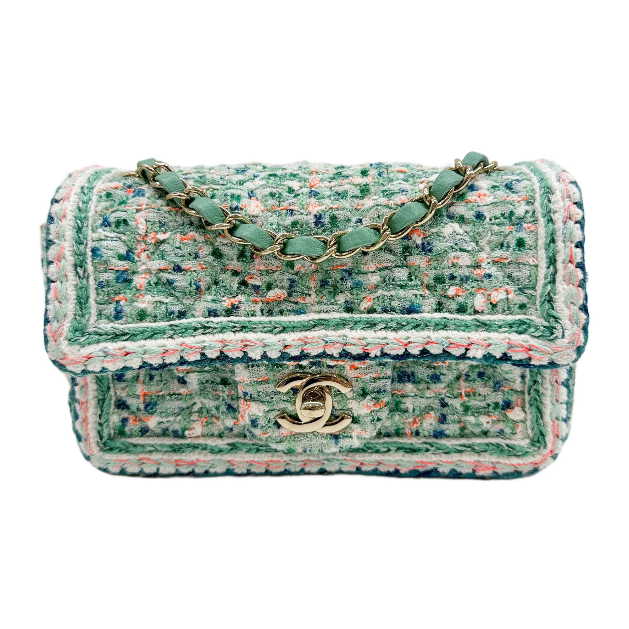 Rectangular Mini Classic Flap 2019 Matelasse Mint Green Tweed Shoulder Bag