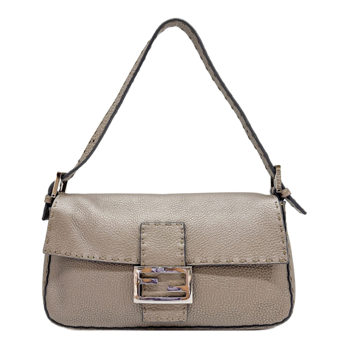 Baguette Selleria Metallic Grey Leather Two Way Bag