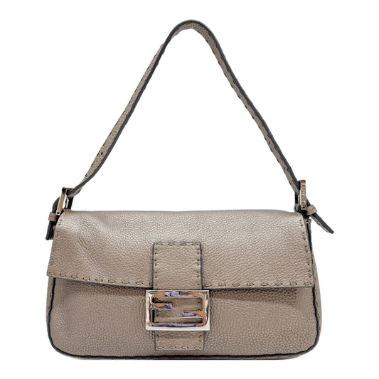 Baguette Selleria Metallic Grey Leather Two Way Bag