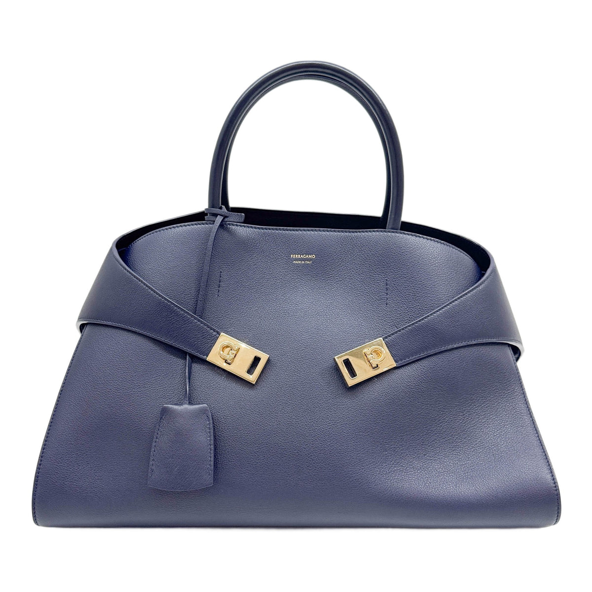 Large Hug Navy Blue Leather Two Way Bag