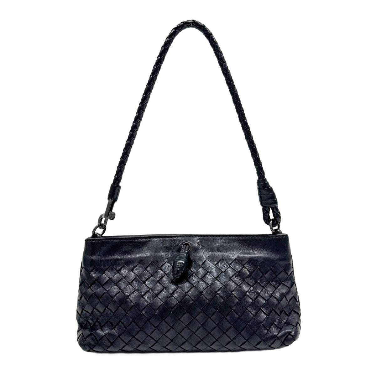Intrecciato Black Leather Shoulder Bag