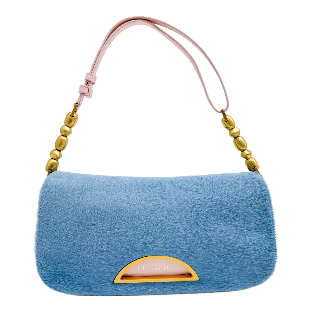 Malice Pearl Python Embossed Leather & Baby Blue Pony Hair Leather Shoulder Bag