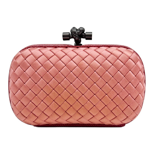 Knot Intrecciato Pink Satin Python Leather Trim Clutch Bag