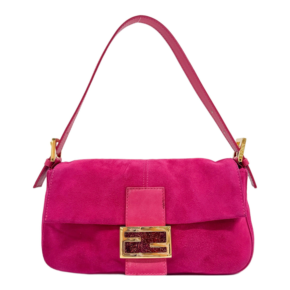 Baguette Pink Suede Shoulder Bag
