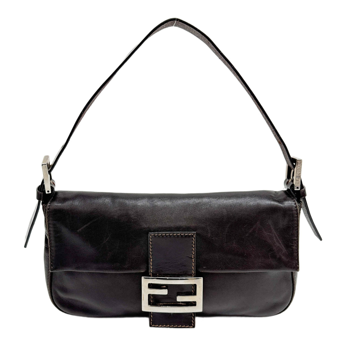 Baguette Dark Brown Leather Shoulder Bag