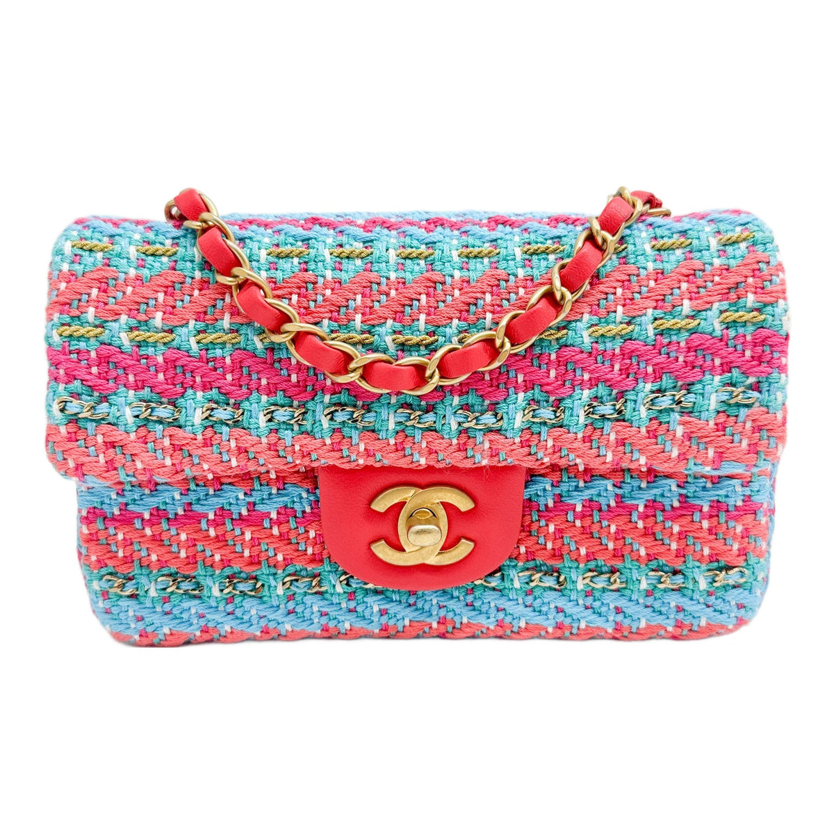 Rectangular Mini Classic Flap 2020 Multicolor Cotton Shoulder Bag