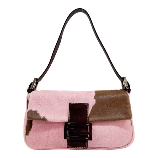 Baguette Pink Cow Print Pony Hair Shoulder Bag