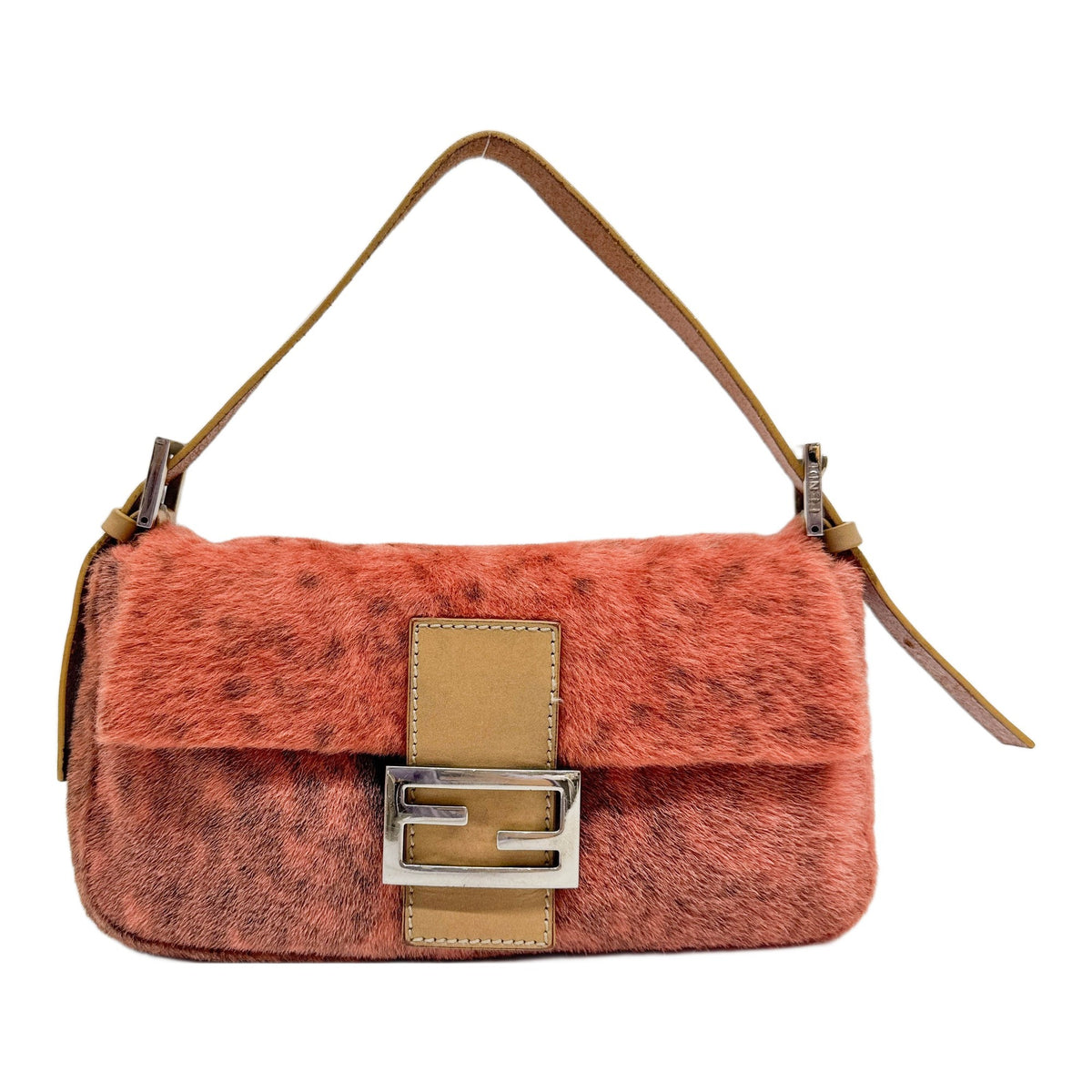 Baguette Orange Cow Print Pony Hair Shoulder Bag