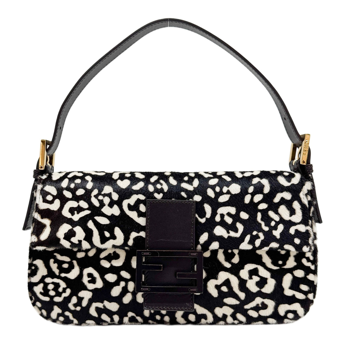 Baguette Black Leopard Print Pony Hair Shoulder Bag
