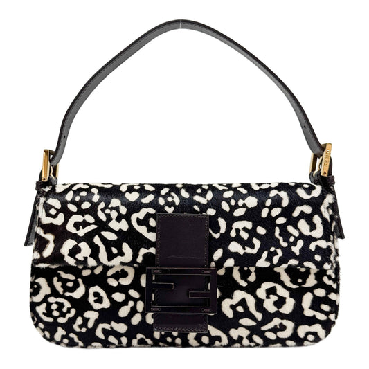 Baguette Black Leopard Print Pony Hair Shoulder Bag