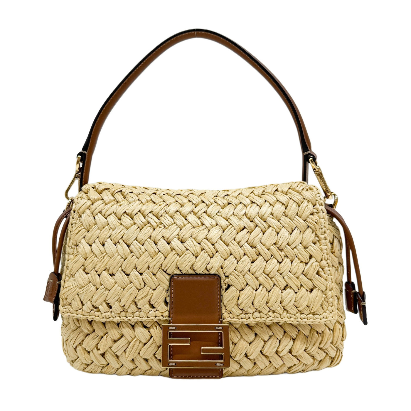 Baguette Soft Medium Beige Raffia Two Way Bag
