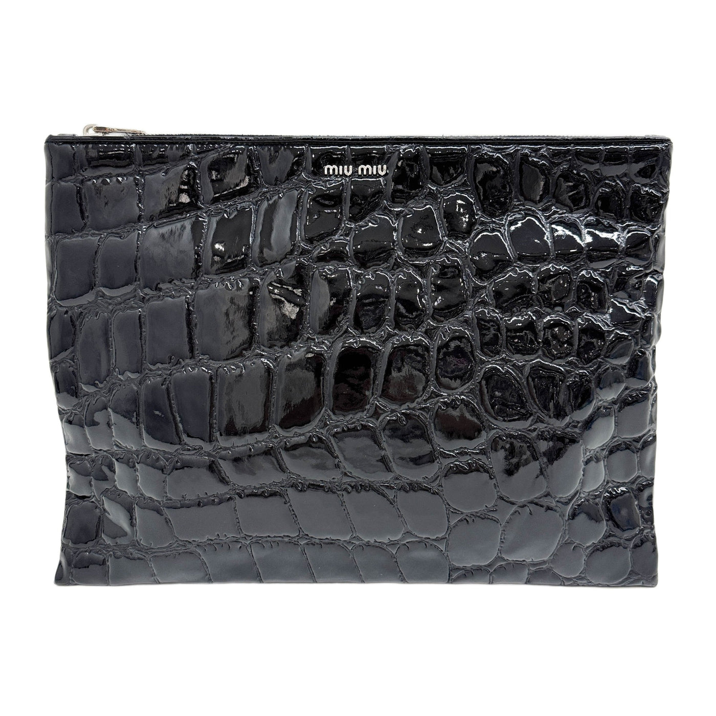 Black Crocodile Embossed Patent Leather Clutch Bag