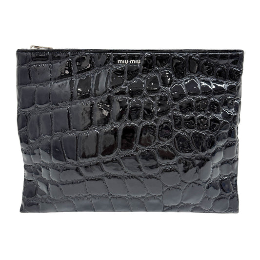 Black Crocodile Embossed Patent Leather Clutch Bag