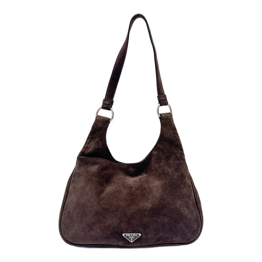 Silver Hardware Brown Suede Shoulder Bag
