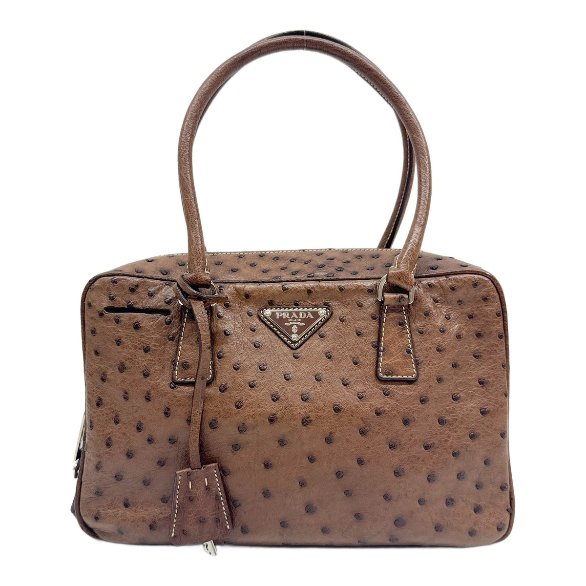 Boston Brown Ostrich Embossed Leather Shoulder Bag