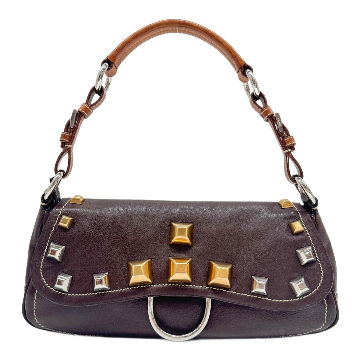 Studded Brown Leather Shoulder Bag