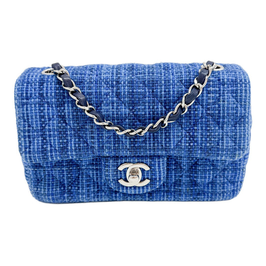Rectangular Mini Classic Flap 2019 Matelasse Blue Tweed Shoulder Bag