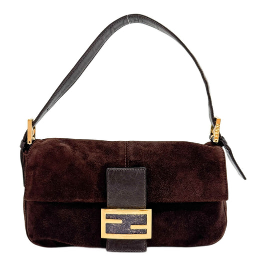 Baguette Brown Suede Shoulder Bag