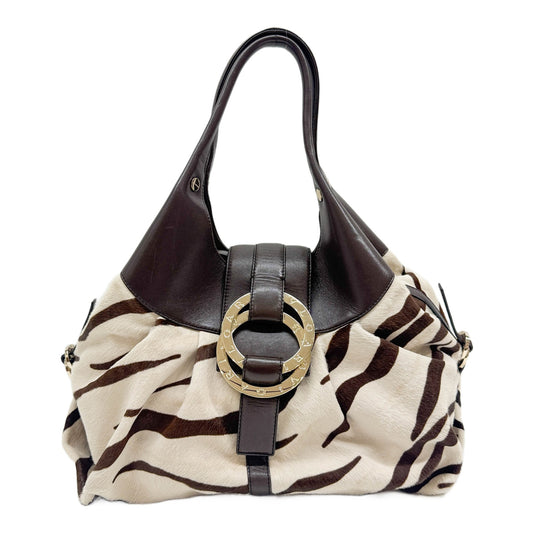 Chandra Leather Trim Brown Zebra Print Pony Hair Shoulder Bag