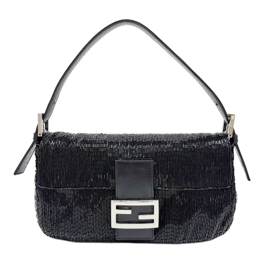 Baguette Black Beaded Shoulder Bag