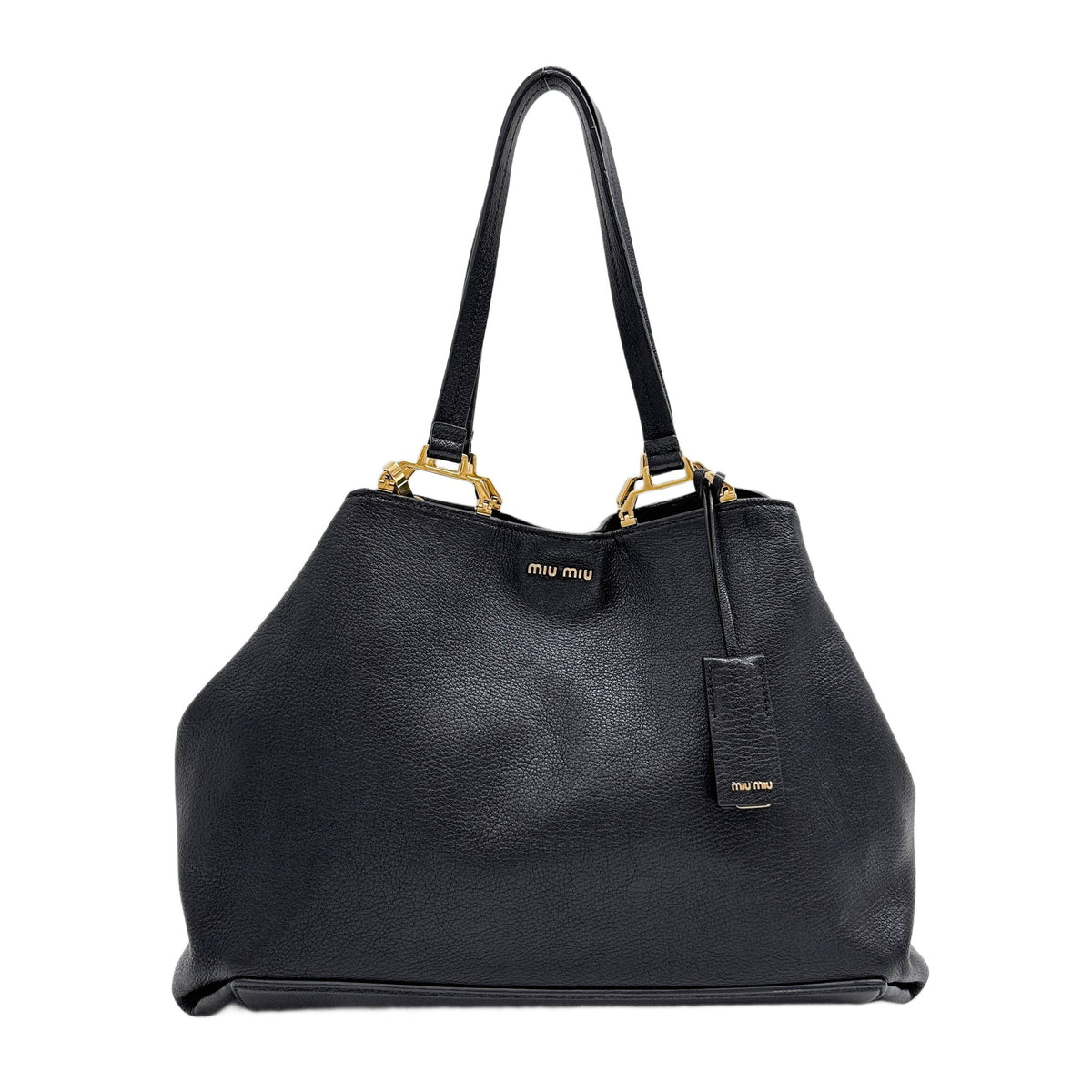 Gold Hardware Black Leather Tote Bag