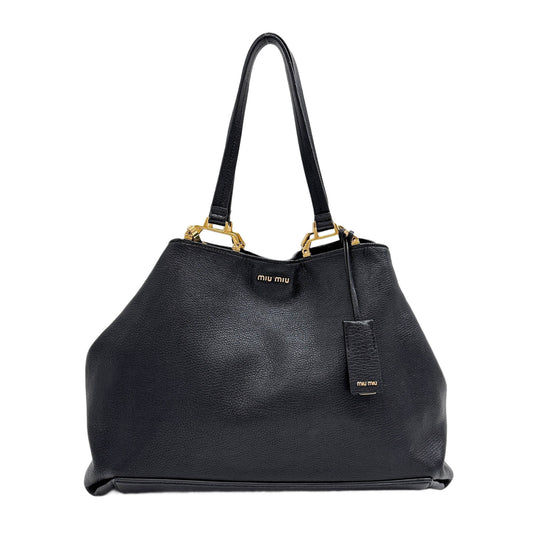 Gold Hardware Black Leather Tote Bag