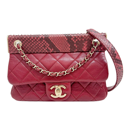Urban Mix Flap 2019 Python Trim Matelasse Bordeaux Red Leather Shoulder Bag