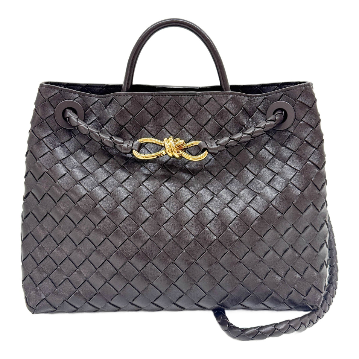 Medium Andiamo Intrecciato Brown Leather Shoulder Bag
