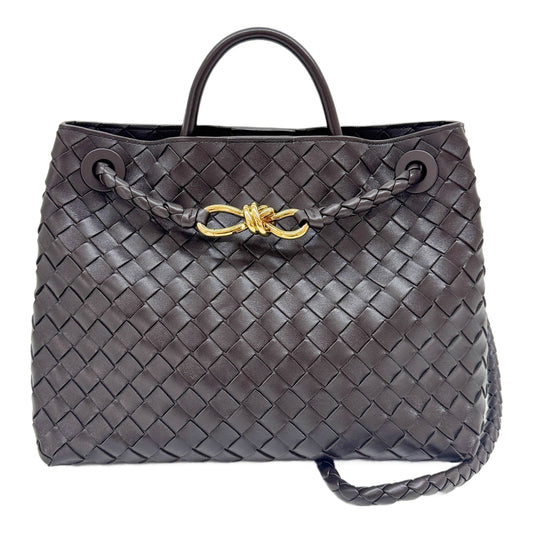 Medium Andiamo Intrecciato Brown Leather Shoulder Bag