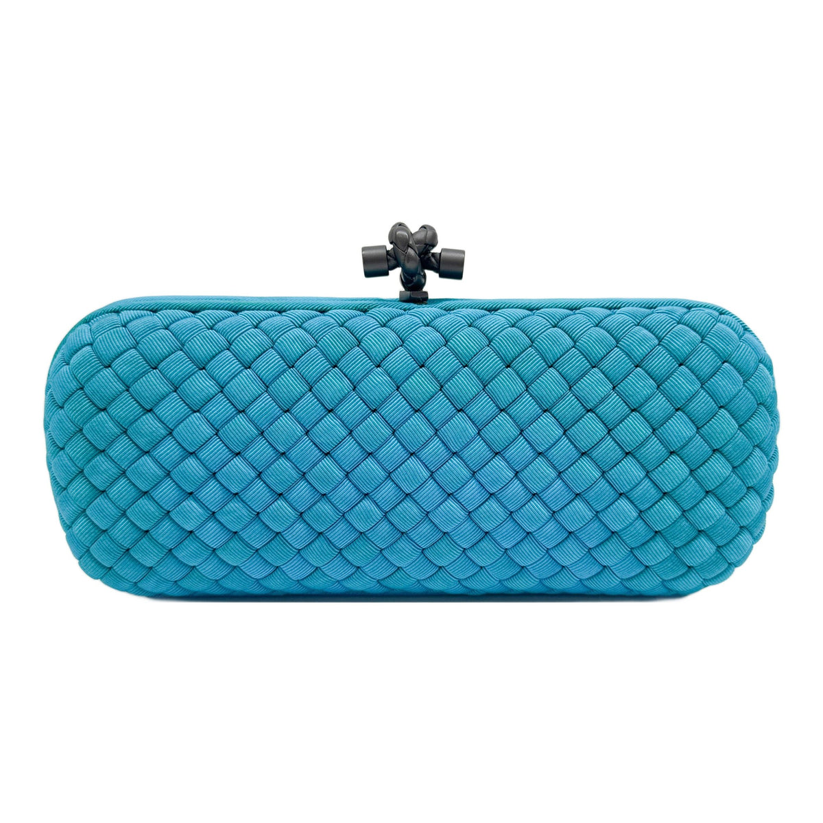 Long Knot Intrecciato Turquoise Blue Satin Clutch Bag