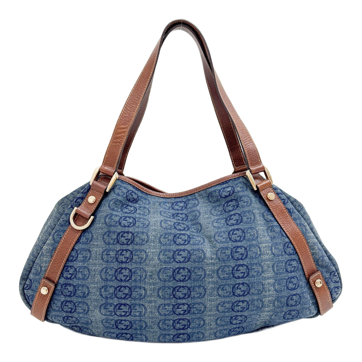 Abbey Blue GG Denim with Brown Leather Trim Shoulder Bag