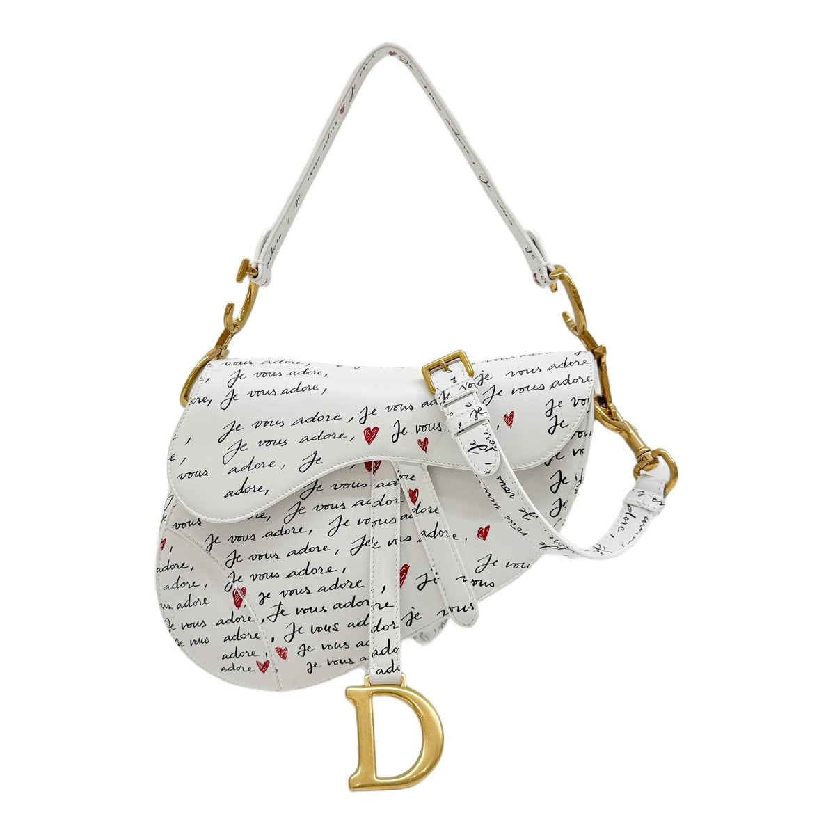 Saddle Dioramour "Je Vous Adore" Print White Leather Two Way Bag